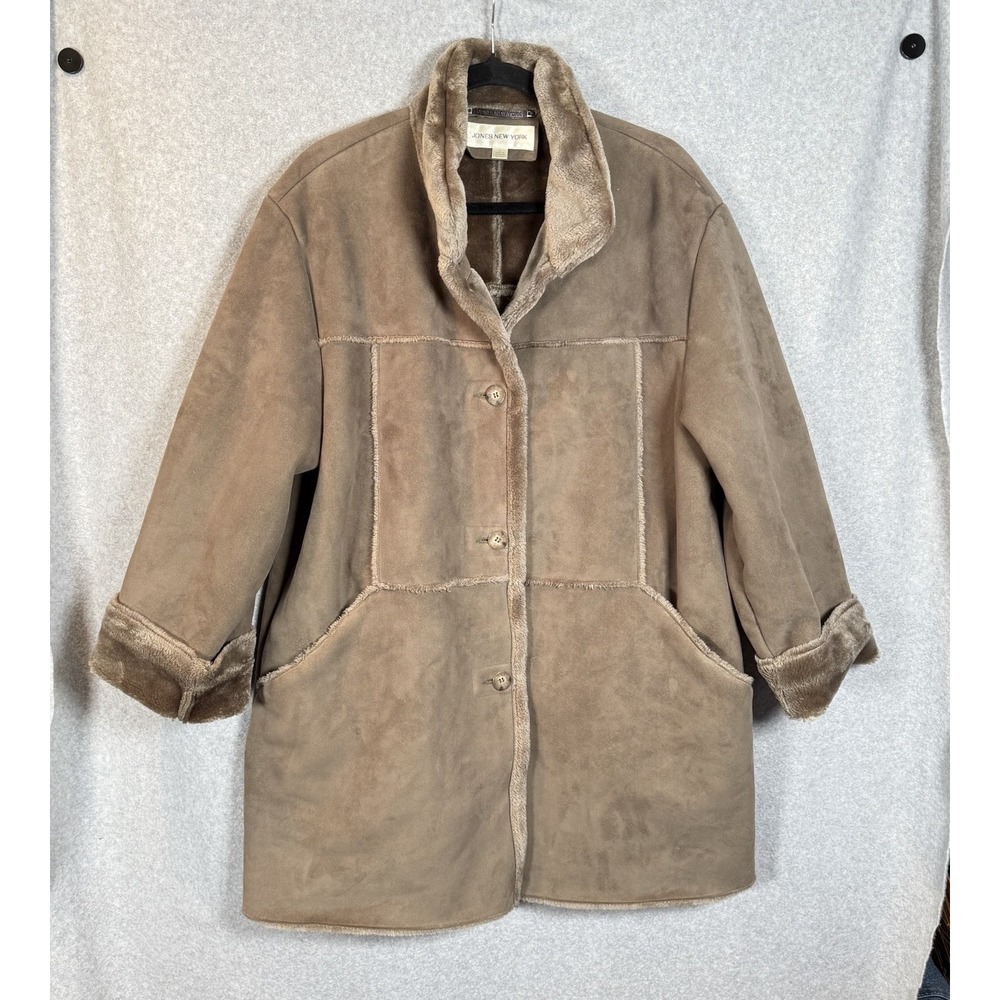 Jones new york coat womens large microsuede faux fur lined‎ brown pennylane